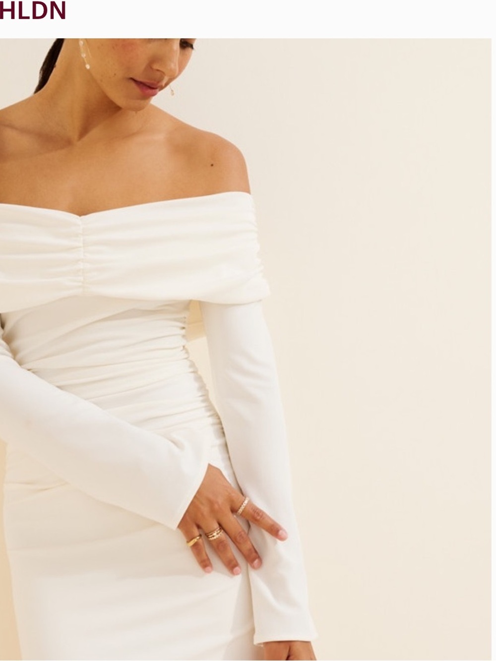 BHLDN Off-Shoulder Bell-Sleeve Stretch Jersey Maxi Dress off white
